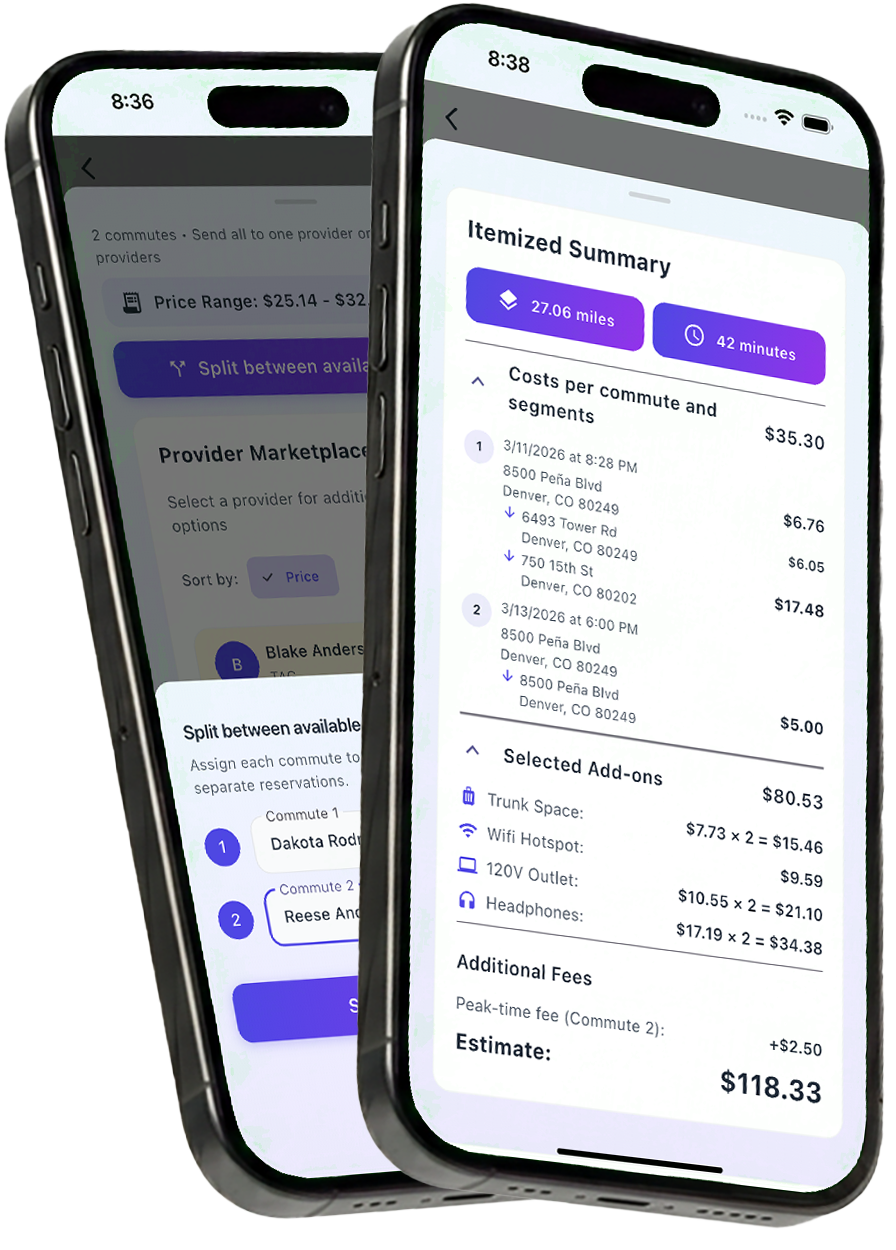 Itemized summary and split reservations